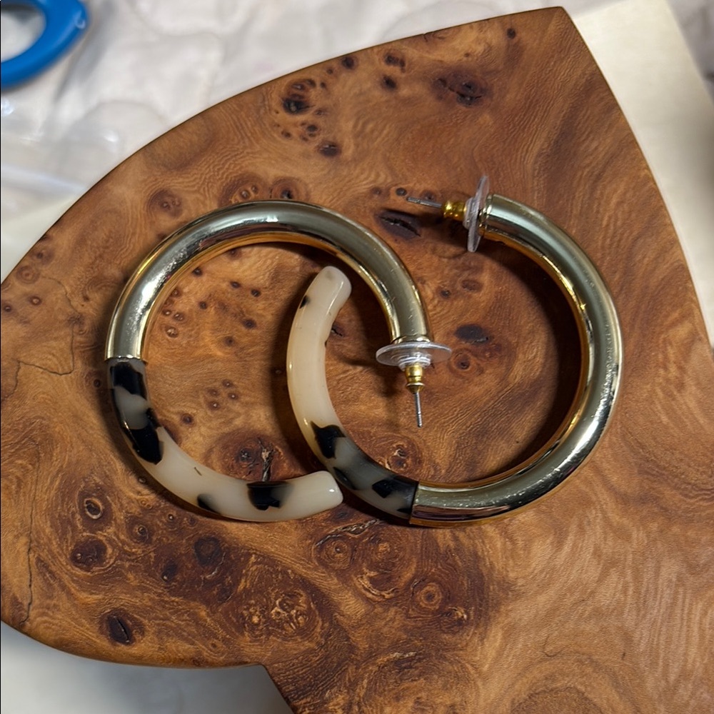 Gold and Cream Hoop Earrings